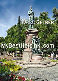 Runeberg Statue in Esplanade Park in Helsinki Center, Finland