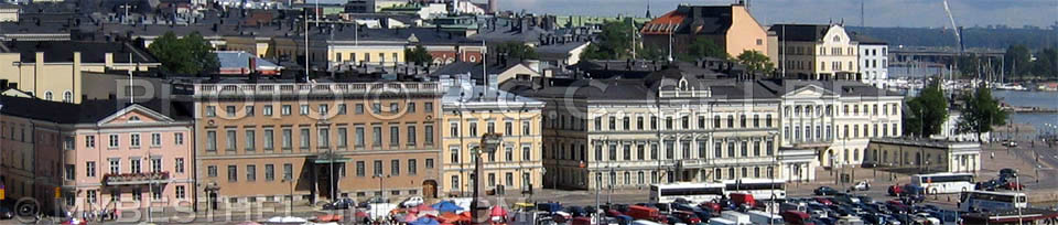 Helsinki Pohjoisesplanadi buildings. Presidential palace far right. Photo &copy; R.C. Candolin-Gelber 1999, 2000-2007, 2008 -