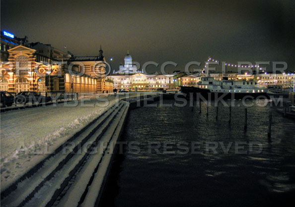 Helsinki South Harbor in the icy winter, clad in snow & ice