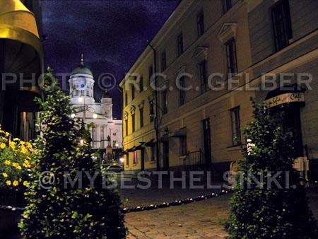 Helsinki by night. So beautiful. Sofia street, facing the Dome.