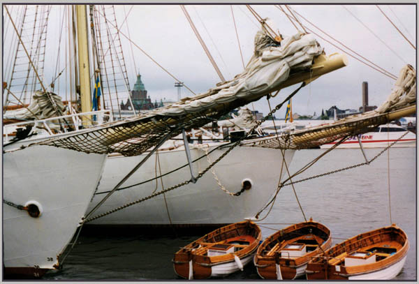 Cloudy day at Helsinki South Harbor. Swedish sailboats paying a visit