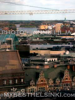 Torni View over Helsinki Center -to North Harbor Tug Boats & Uspenski Cathedral.