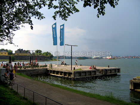 Helsinki skyline, as seen from Suomenlinna Fortress Island ferry dock.