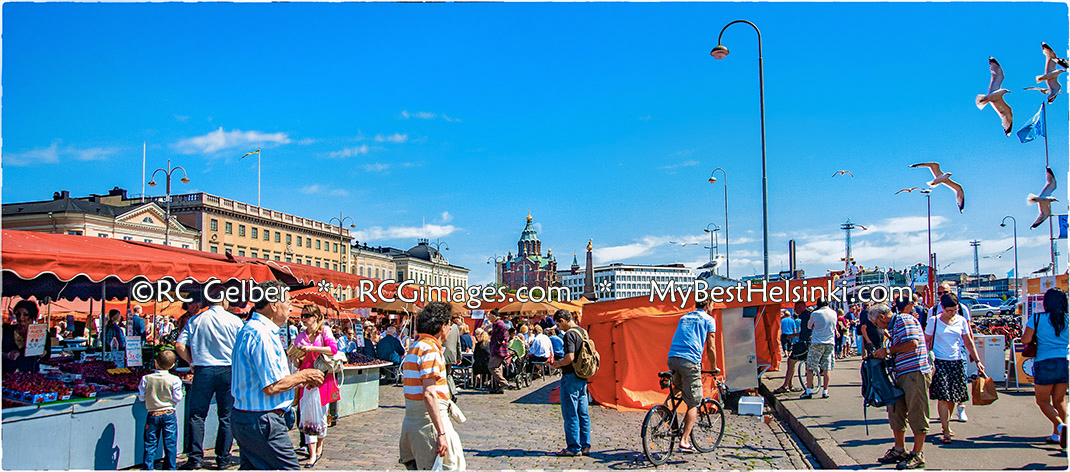 Kauppatori South Harbor Market Square looking toward Katajanokka and Uspenski Cathedral