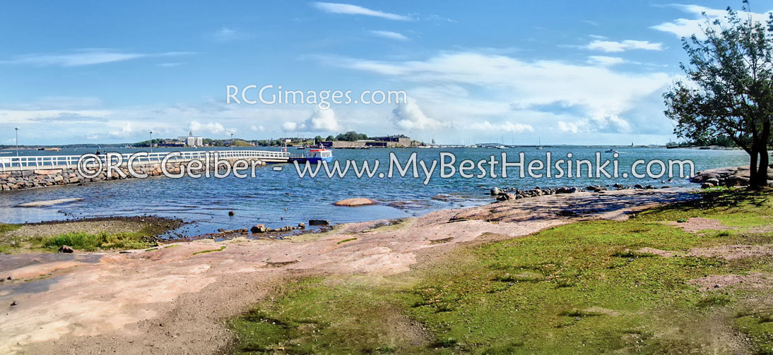 View from Kaivopuisto park promenade, toward Suomenlinna & Särkkä islands.