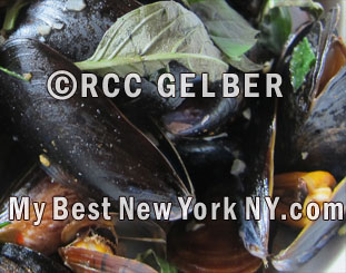 Mussels in lemongrass, chili coconyt & Thai Basil broth. Spice Market, NY