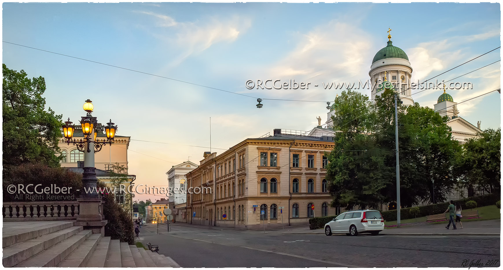 /Helsinki, Kruununhaka Midnight sun - House Of Estates & Dome along Snellman Streeet.